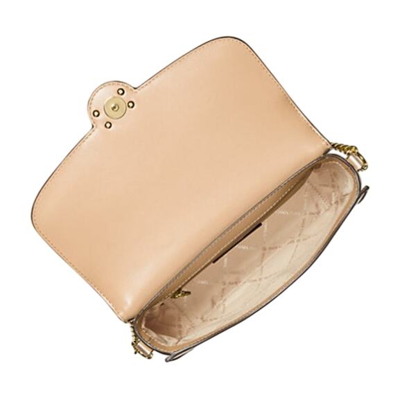 Michael Kors Leida Medium Shoulder Bag Metallic Gold Logo - Picture 2 of 6